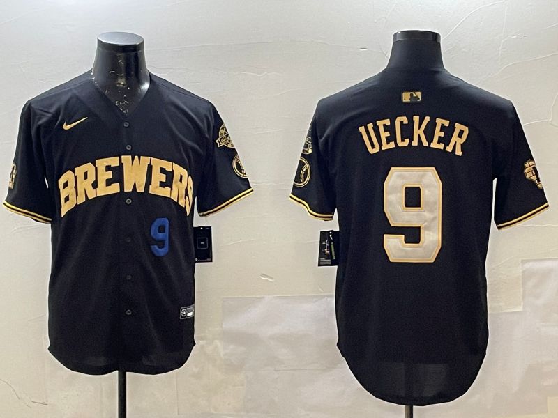 Men Milwaukee Brewers #9 Uecker Black Gold Game 2025 Nike MLB Jersey style 3